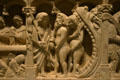 Detail of jaws of hell on retable of Agnes de Beaufremont by Jomville-Vignory Workshop, France at LACMA. Los Angeles, CA.