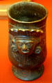 Guatemalan ceramic vessel with head of deity at LACMA. Los Angeles, CA.
