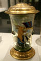 Bohemian glass beaker painted with hare on horseback at LACMA. Los Angeles, CA.