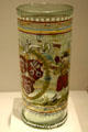 Germanic glass humpen beaker painted with smiths & locksmiths coat of arms at LACMA. Los Angeles, CA.