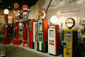 Collection of early gas pumps at Petersen Automotive Museum. Los Angeles, CA.