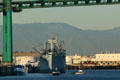 Merchant Marine ship S.S. Lane Victory docked under Vincent Thomas Bridge. San Pedro, CA.