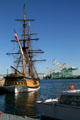 Lady Washington tall ship & view of Port from LA Maritime Museum. San Pedro, CA.