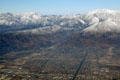 Aerial view of Mount Baldy in San Gabriel Mountains above San Antonio Heights, CA.