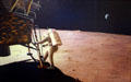 Painting of Apollo moon landing called One Giant Leap for Mankind by Billy F. Baumann at Nixon Library. Yorba Linda, CA.