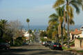 Typical street in Ocean Beach with view of Pacific Ocean. San Diego, CA.