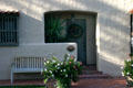 Mission revival entrance of Pearl Baker row house. Rancho Santa Fe, CA.