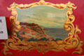 Painted scene of California on Concord stage coach in Wells Fargo History Museum in Old Town. San Diego, CA.
