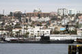 Russian submarine & Ferry Berkeley at Maritime Museum against skyline of San Diego. San Diego, CA.