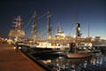 Maritime Museum historic ships outlined in lights. San Diego, CA.