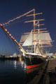 Star of India at Maritime Museum outlined in lights. San Diego, CA.