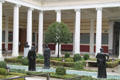 Courtyard with Roman-style sculptures at Getty Museum Villa. Malibu, CA.