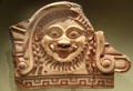 Etruscan terracotta antefix roof ornament with Medusa at Getty Museum Villa. Malibu, CA.