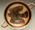 Greek terracotta black-figure wine cup with Eagle Battling Snake from Lakonia at Getty Museum Villa. Malibu, CA.