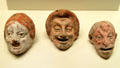 Greek terracotta miniature theater masks at Getty Museum Villa. Malibu, CA.