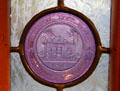 Pressed glass plate commemorating Historical Glass Museum. Redlands, CA.
