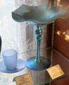 Powder blue demitasse cup & aurene blue compote both by Steuben Glass Co. at Historical Glass Museum. Redlands, CA.