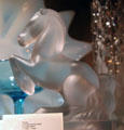 Etched glass horse bookend at Historical Glass Museum. Redlands, CA.