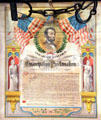 Print of Emancipation Proclamation issued for 25th anniversary of abolition of slavery at Lincoln Shrine. Redlands, CA.