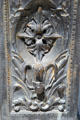 Cast iron base detail of Virtue drinking fountain with woman feeding bird by J.W. Fiske. Riverside, CA.