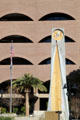 Modern clock tower before Riverside City Hall. Riverside, CA