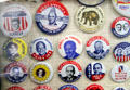 Collection of Presidential campaign buttons at Orange Empire Railway Museum. Perris, CA.