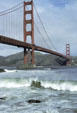 Golden Gate Bridge against waves of channel. San Francisco, CA.