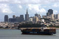 North Beach, Market Street highrises & container ship. San Francisco, CA.