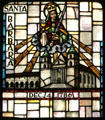 Santa Barbara mission in stained glass at Mission Dolores. San Francisco, CA.