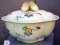 Porcelain tureen with flower handle from Chantilly, France at Legion of Honor Museum. San Francisco, CA.