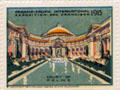 Court of Palms poster stamp from Panama-Pacific International Exposition. San Francisco, CA.