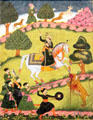 A raja slays a tiger watercolor from Rajasthan, India at Asian Art Museum. San Francisco, CA.