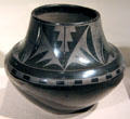 San Ildefonso Pueblo earthenware black-on-black jar by Tonita Martinez Roybal of New Mexico at de Young Museum. San Francisco, CA.