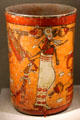 Maya earthenware vase with God N & female figure from Mexico or Guatemala at de Young Museum. San Francisco, CA.