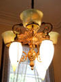 Combined ceiling gas & electric lamp in dining room at Haas-Lilienthal House. San Francisco, CA.