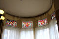 Stained glass windows in tower alcove of front bedroom upstairs at Haas-Lilienthal House. San Francisco, CA.