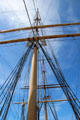 Mast & rigging of sailing ship Balclutha at Maritime National Historical Park. San Francisco, CA.