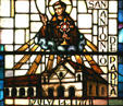 Stained glass detail of San Antonio de Padua Mission. CA.