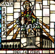 Stained glass detail of Santa Barbara Mission. CA.