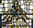Stained glass detail of Santa Clara de Asis Mission. CA.