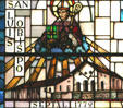 Stained glass detail of San Luis Obispo de Tolosa Mission. CA.