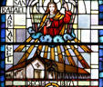 Stained glass detail of San Rafael Arcangel Mission. CA.