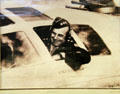 Photo of Lt. Col James Doolittle at helm of B-25 as used for 1942 raid on Tokyo at Alameda Naval Air Museum. Alameda, CA
