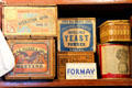 Display of antique boxed goods at Mariposa Museum. Mariposa, CA.