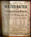 Graphic of Tuolumne County water rates for water usage essential to mining in Columbia Museum at Columbia State Historic Park. Columbia, CA.