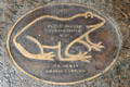Jumping Frog sidewalk plaque celebrating winner "Dan'l Webster" owned by fictional Jim Smiley of Mark Twain's story. Angels Camp, CA.