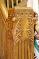 Detail of carved newel post on stairway at Calaveras County Downtown Museum. San Andreas, CA.