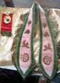 Embroidered IOOF neck regalia & souvenir metal from dedication of I.O.O.F and F. & A.M. Hall, San Andreas March 1, 1901 at Calaveras County Downtown Museum. San Andreas, CA.