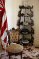 Side chair & corner display shelf at Bidwell Mansion house museum. Chico, CA.
