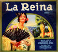 La Reina Rialto Orange Co. of San Bernardino, CA label at Oakland Museum of California. Oakland, CA.
